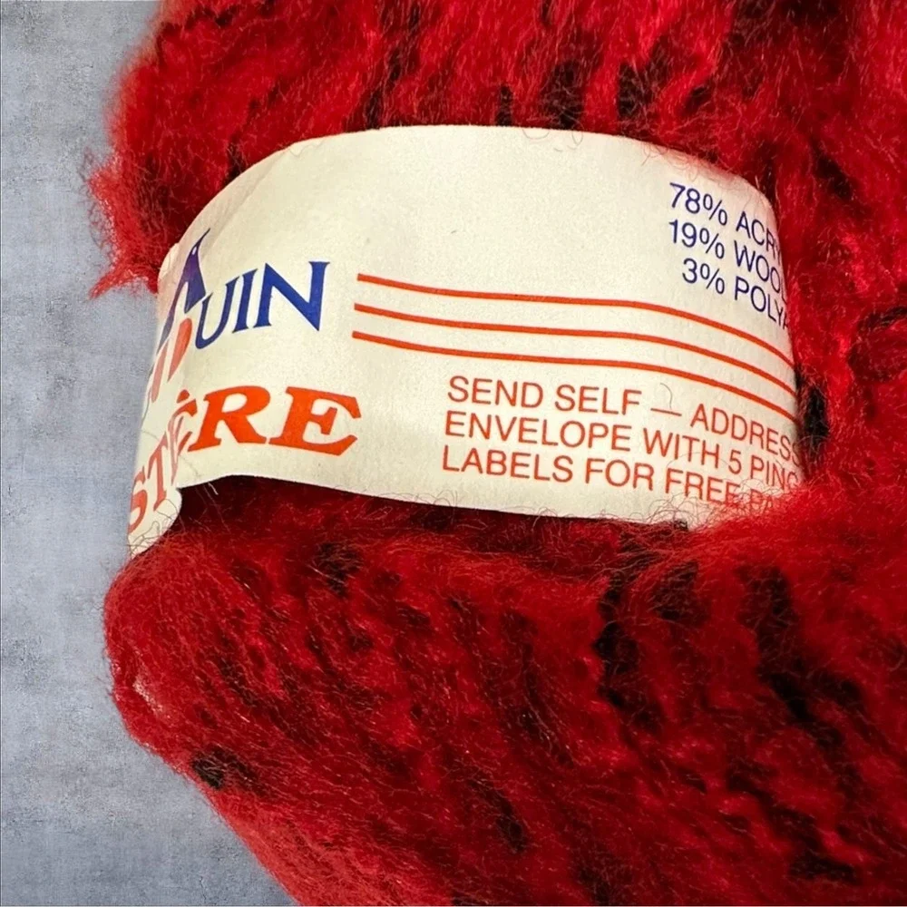 8 Vintage Pingouin Mystere Mohair Wool Blend FluffyYarn‎ Red Black 98 Yds Lot